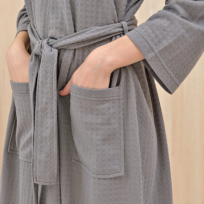 Autumn Adult Bathrobe Sashes V-Neck Robe Pajamas For Men And Women Couple Robes Pockets Long Sleeve Fashion Nightgown