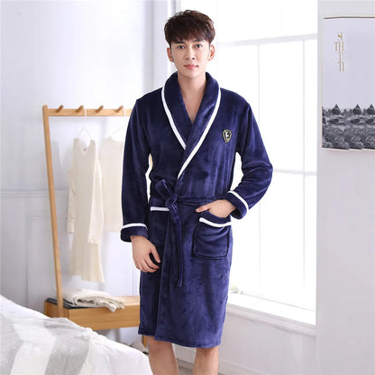 Large Size 3XL Flannel Robe Kimono Bathrobe Gown Winter Coral Fleece Sleepwear Nightwear Loose Thickened Home Wear Loungewear