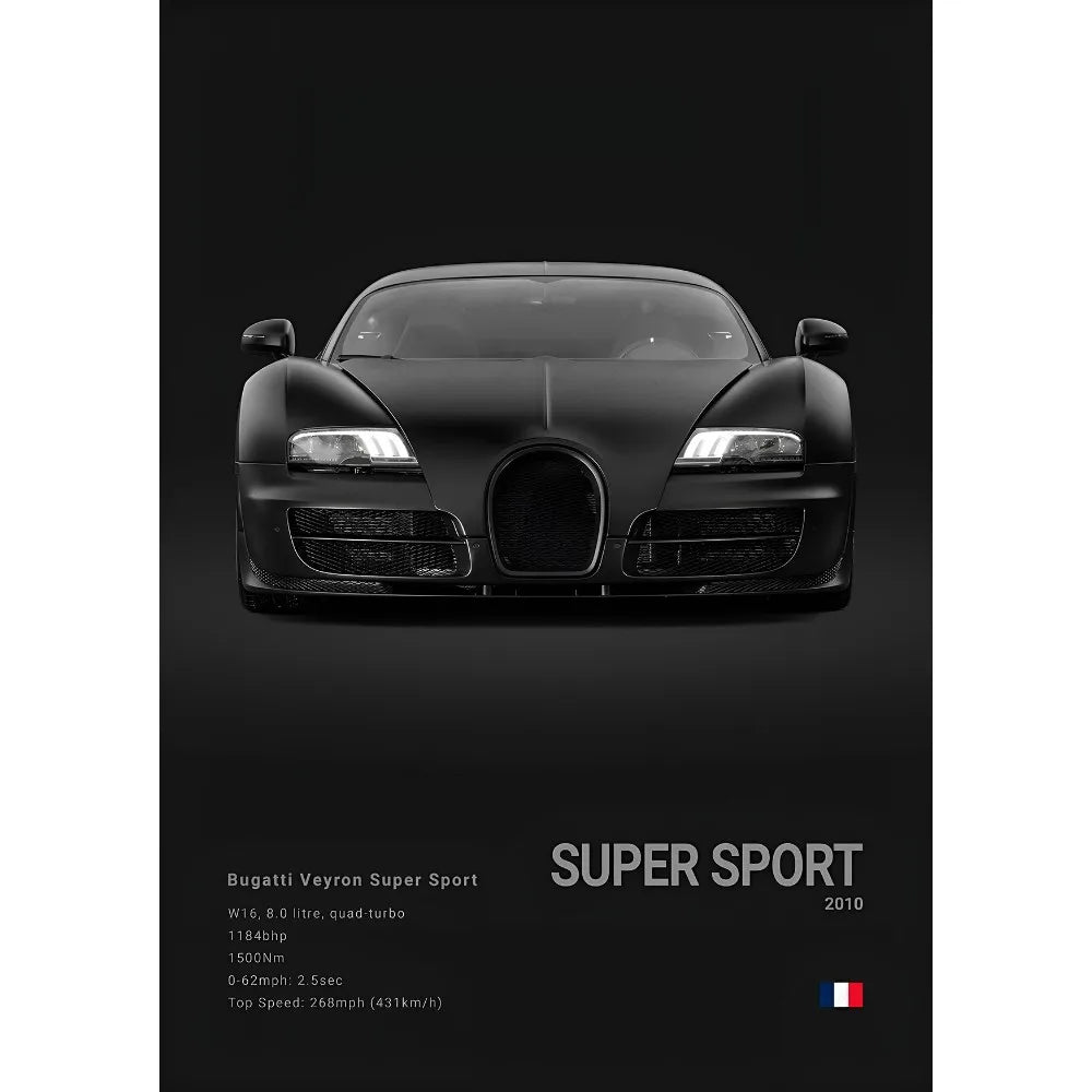 Black Supercar Cool B-BugattiS V-Veyron CHIRON DIVO BOLIDE Poster Home Living Room Wall Art Garage Room Decor