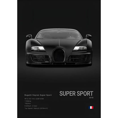 Black Supercar Cool B-BugattiS V-Veyron CHIRON DIVO BOLIDE Poster Home Living Room Wall Art Garage Room Decor