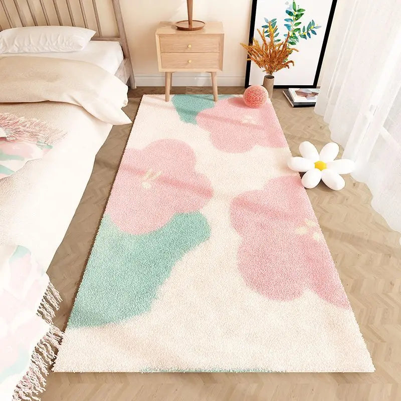 New Fluffy Kids Bedside Rugs Plush Bedroom Carpet Flower Pattern Cute Girls Floor Soft Mat Tatami Carpet Anti-slip Soft Rugs