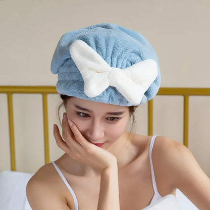 Microfiber Dry Hair Hat Quick Hair Drying Bath Towel Spa Bowknot Wrap Towel Cap Women Shower Cap Bathroom Accessories