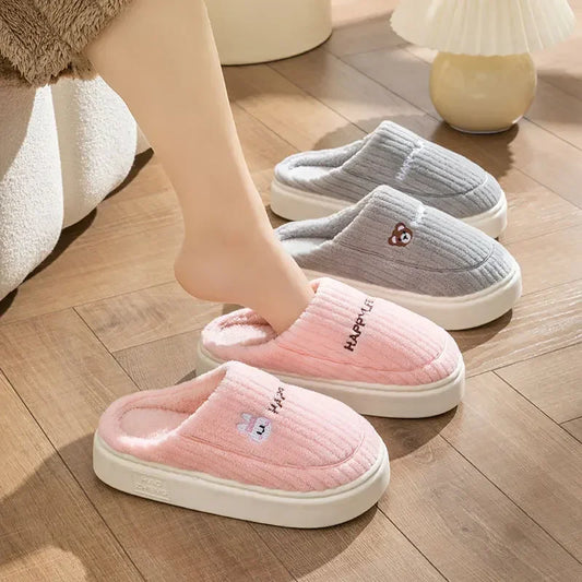 Cotton Slippers for Women Suitable for Home Use Indoor Anti Slip Confinement Shoes Thick Soled Warm for Couples Men Slippers