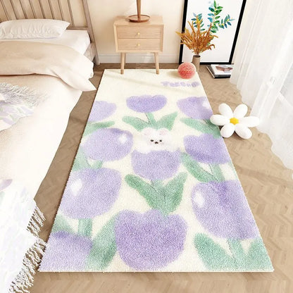 New Fluffy Kids Bedside Rugs Plush Bedroom Carpet Flower Pattern Cute Girls Floor Soft Mat Tatami Carpet Anti-slip Soft Rugs