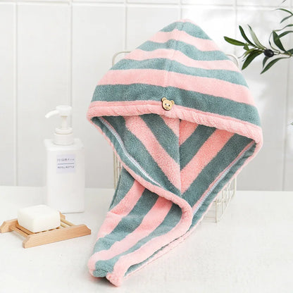 Microfiber Hair Towel Wrap Thickened Coral Velvet Cationic Dry Hair Cap Water Absorption and Quick Drying Striped Bath Cap