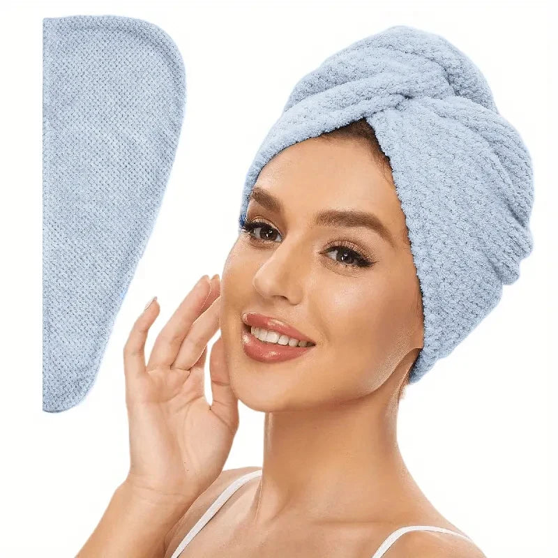 Solid Color Hair Towel Textured Dry Hair Cap 9.8 "X 25.5" Absorbent Hair Towel Wrap for Button-down Women