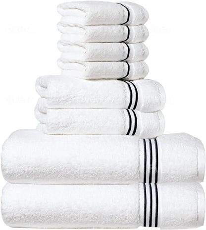 8-Piece Premium Towel Set, 2 Bath Towels, 2 Hand Towels, and 4 Wash Cloths, 100% Ring Spun Cotton Highly Absorbent Towels