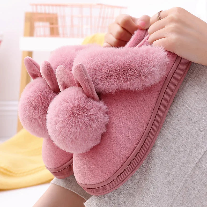 Pallene Warm Fuzzy Fluffy Slippers For Women 2024 Winter New Indoor Non-slip Plush Slides Indoor Soft Comfort Home Cotton Shoes