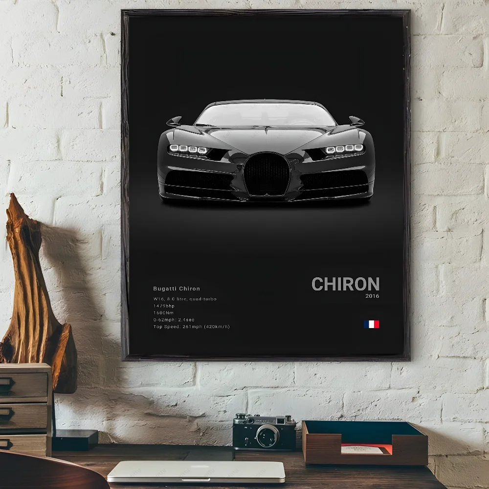 Black Supercar Cool B-BugattiS V-Veyron CHIRON DIVO BOLIDE Poster Home Living Room Wall Art Garage Room Decor