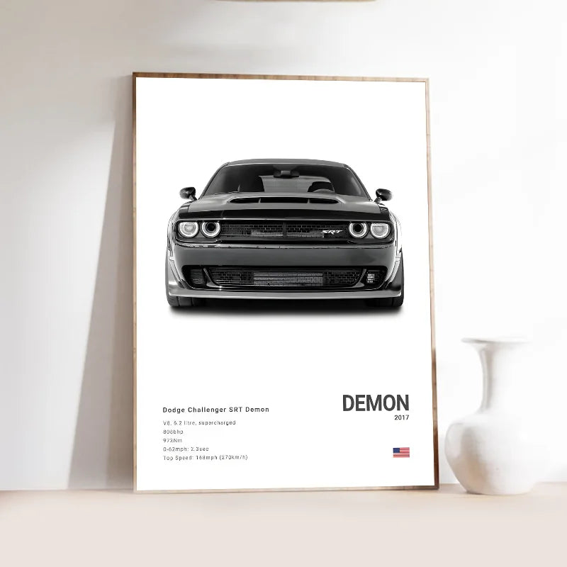 1PC Dodge Challenger SRT Hellcat Redeye Poster Self-adhesive Art Waterproof Paper Sticker Coffee House Bar Room Wall Decor