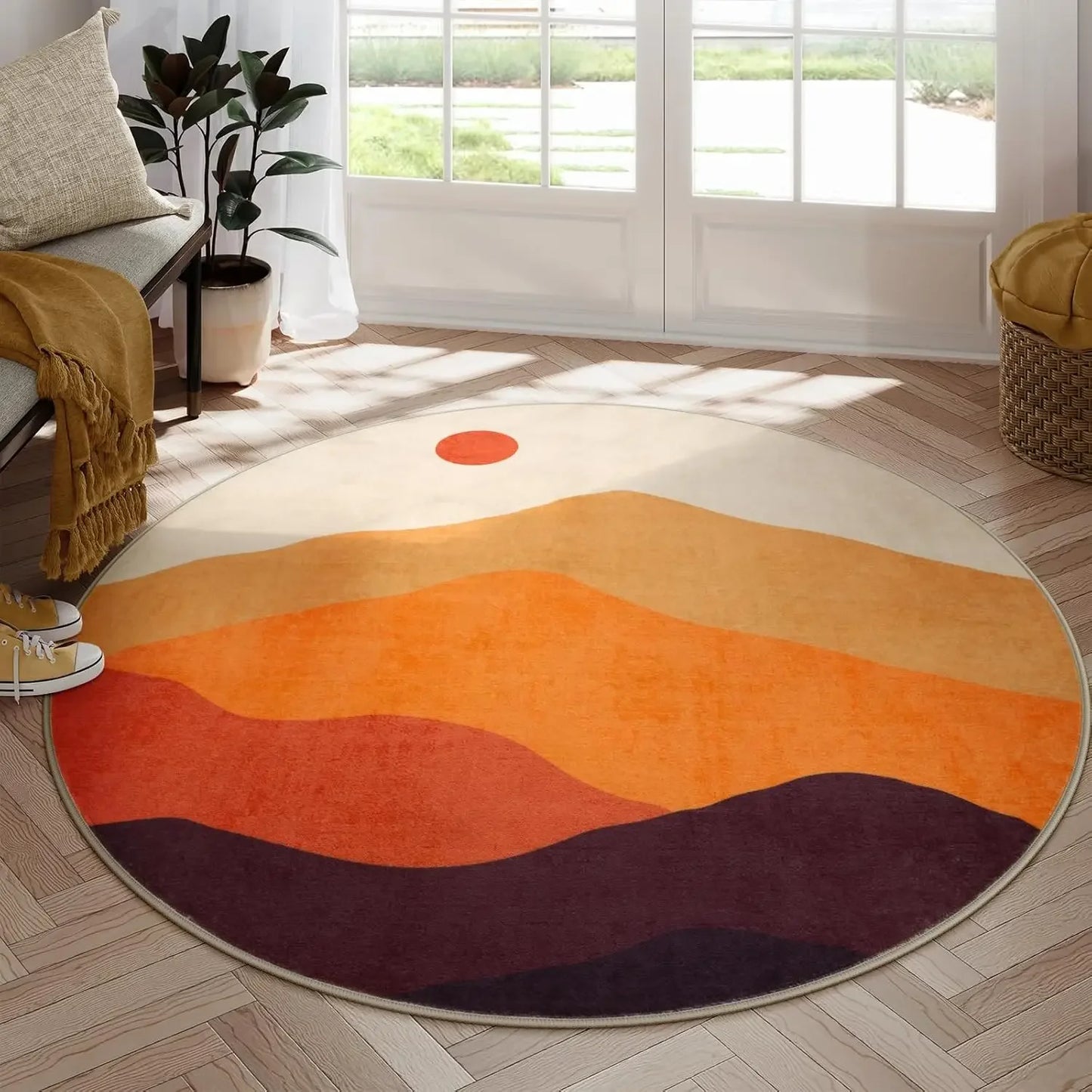 VIKAMA Round Rug for Bedroom,Soft Area Circle Area Rug, Boho Washable Classroom Rugs,Carpet for Living Room Sofa Kids Room Decor