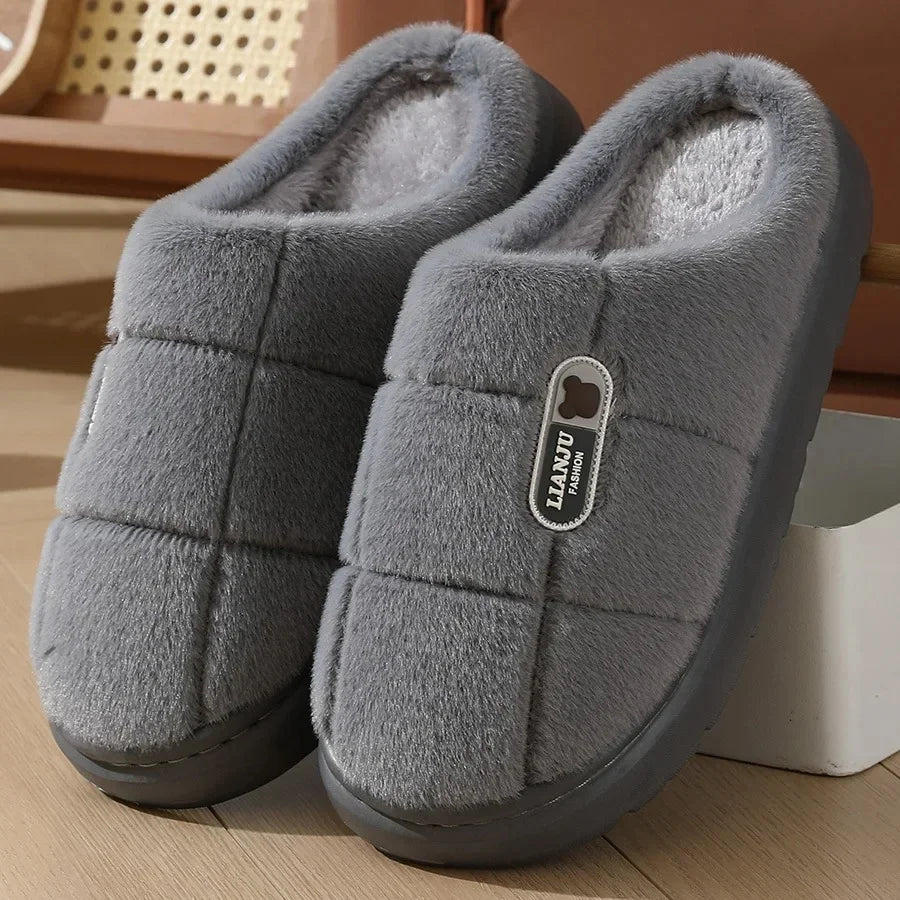 2025 New Plus Size Women's Cotton Slippers Winter Warm Thick Bottom Fleece Slippers 45 46 47 48 Cotton Drag Shoes For Men