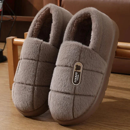 2025 New Plus Size Women's Cotton Slippers Winter Warm Thick Bottom Fleece Slippers 45 46 47 48 Cotton Drag Shoes For Men