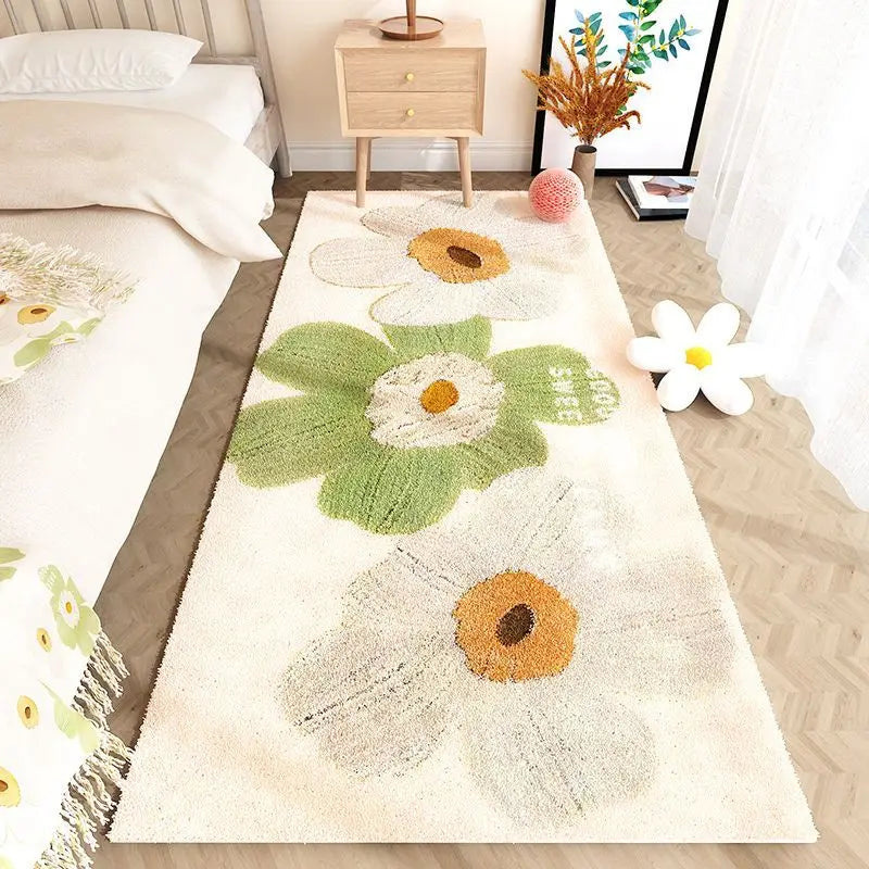 New Fluffy Kids Bedside Rugs Plush Bedroom Carpet Flower Pattern Cute Girls Floor Soft Mat Tatami Carpet Anti-slip Soft Rugs