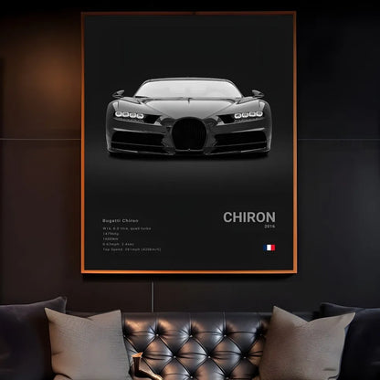 Black Supercar Cool B-BugattiS V-Veyron CHIRON DIVO BOLIDE Poster Home Living Room Wall Art Garage Room Decor