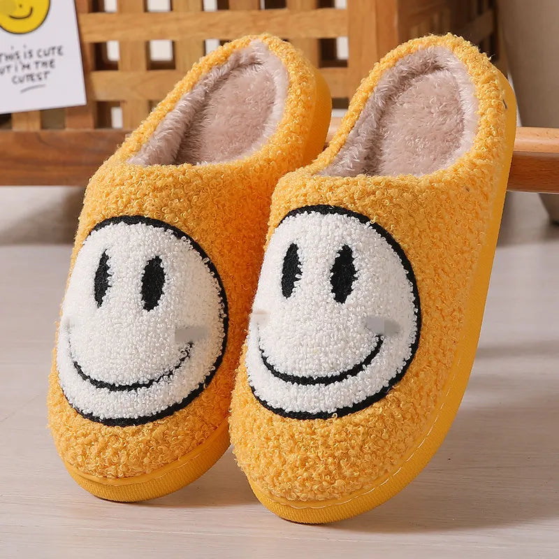 2024 Autumn Winter Family Fashion Slippers Women Home Warm Cartoon Flat Sandals Men Cute Non-slip Slides Smiling face Shoes