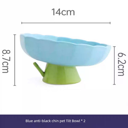 Pet Bowl Ceramic Bowl Cat and Dog Rice Bowl Drinking Bowl Anti-Tumble Tall Bowl Oblique Mouth Protection Cervical Spine Cute