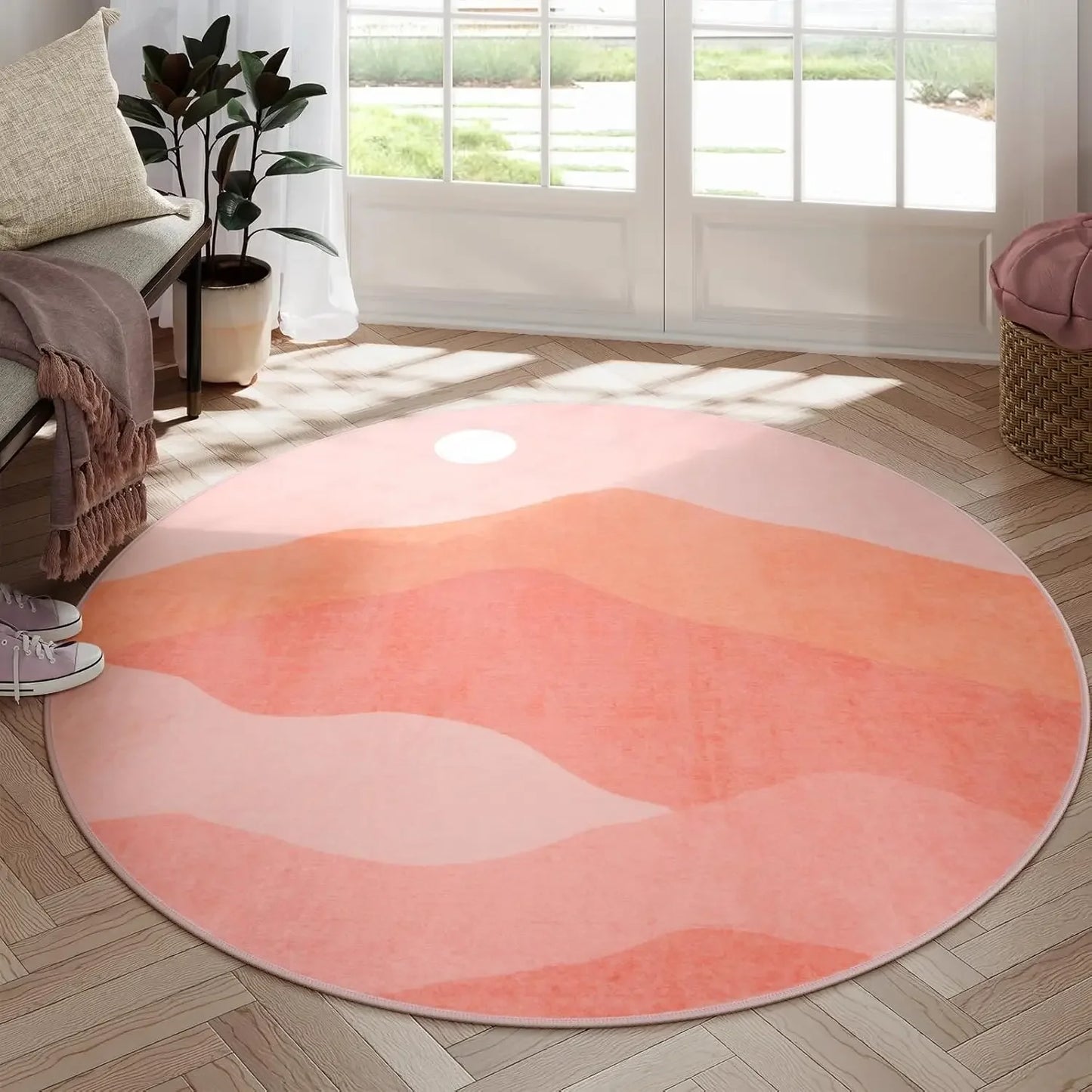 VIKAMA Round Rug for Bedroom,Soft Area Circle Area Rug, Boho Washable Classroom Rugs,Carpet for Living Room Sofa Kids Room Decor