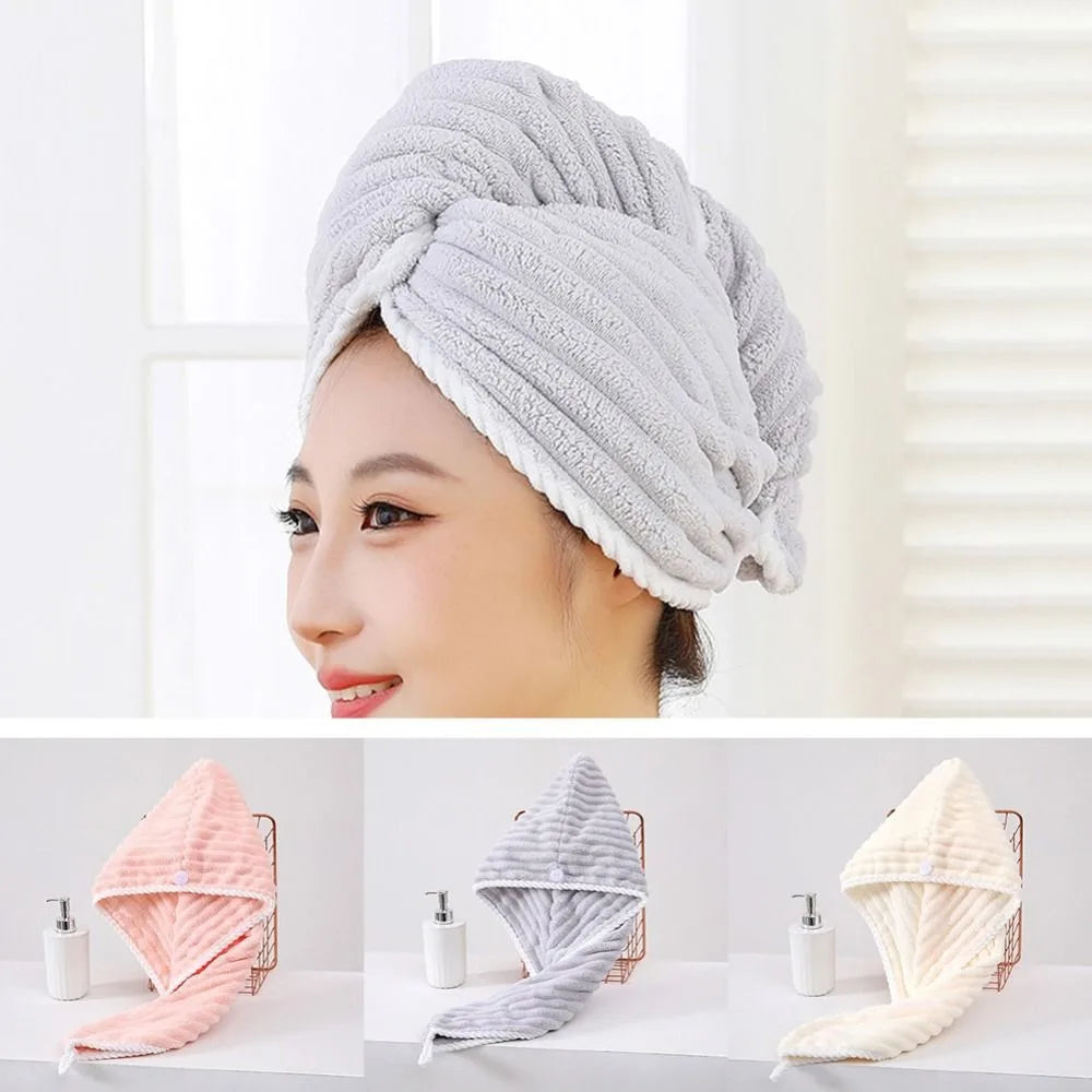 Quick-dry Hair Towel Women Hair Drying Hat Cap Hat Bath Hat Microfiber Solid Towel Cap Super Absorption Turban Hair Dry Cap