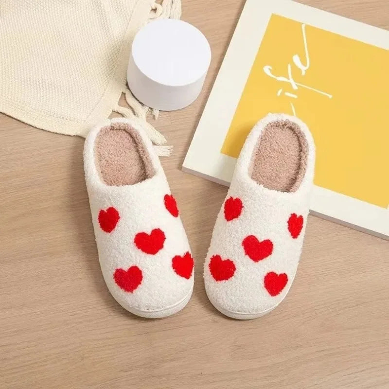 2024 Autumn Winter Family Fashion Slippers Women Home Warm Cartoon Flat Sandals Men Cute Non-slip Slides Smiling face Shoes