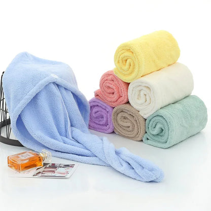 Purchase Products Microfiber Hair Towel Hair Cap with Button Feminine Bathroom Accessories Quick-drying Bathrobe Home Textile