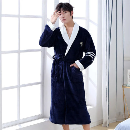 Large Size 3XL Flannel Robe Kimono Bathrobe Gown Winter Coral Fleece Sleepwear Nightwear Loose Thickened Home Wear Loungewear