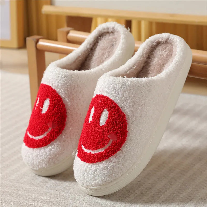 2024 Autumn Winter Family Fashion Slippers Women Home Warm Cartoon Flat Sandals Men Cute Non-slip Slides Smiling face Shoes