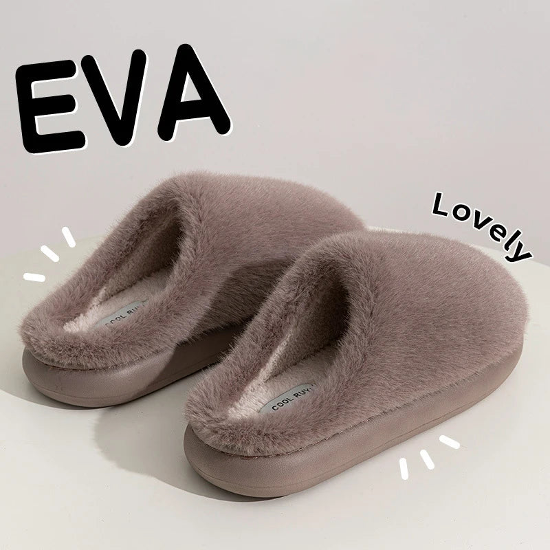 Winter Soft Plush Slippers Warm Skin Antislip Thick 4CM EVA Sole Comfortable