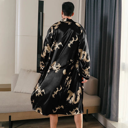 Pajama men's spring and autumn silk thin style oversized pajamas long sleeved bathrobes ice silk bathrobes home clothing summer