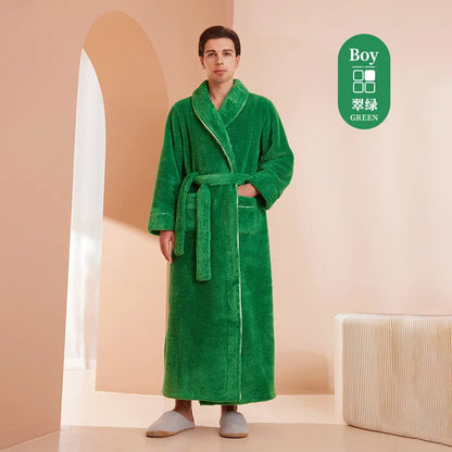 Men's Winter Bathrobe Long Sleeve Warm Turn Down Collar Man Fluffy Bath Robe With Sashes Solid Fleece Dressing Gown For Male