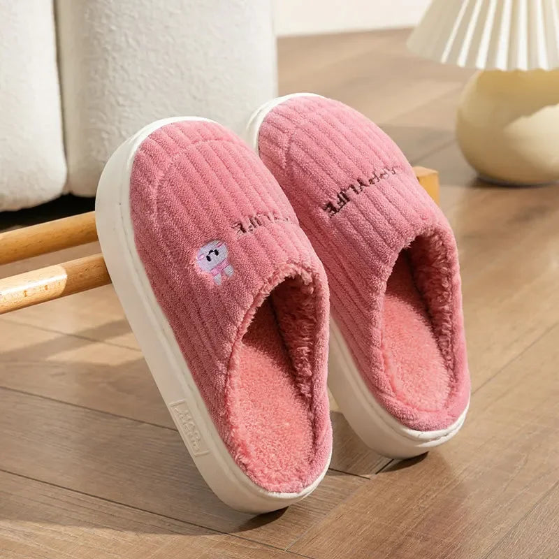 Cotton Slippers for Women Suitable for Home Use Indoor Anti Slip Confinement Shoes Thick Soled Warm for Couples Men Slippers