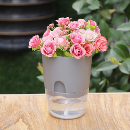 Double Layer Plastic Flower Pot Self Watering Flowerpot with Injection Port and Absorbent Cotton Rope Home Garden Creative Tools