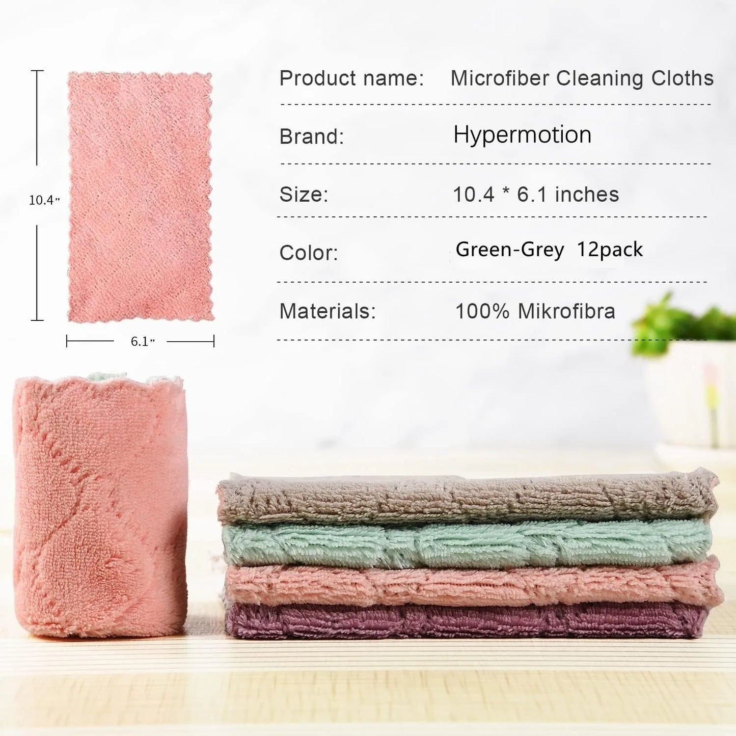 Superfiber cleaning cloths, highly absorbent and versatile for cleaning kitchen car dust and dirt. Pack of 12