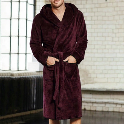 2024 New Mens Grey Thicken Warm Bathrobe Autumn Winter Lace Up Flannel Pajamas Loose Zippered Thick Nightgown Lounging Suit