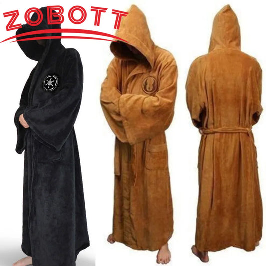 Male Flannel Robe Male With Hooded Thick Star Dressing Gown Jedi Empire Men's Bathrobe Winter Long Robe Mens Bath Robes Homewear