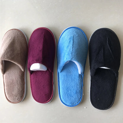 4 Pairs/Lot Mix Colors Coral fleece Men Women Cheap Disposable Hotel Slippers Cotton Slides Home Travel SPA Slipper Hospitality