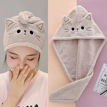 Quick-dry Hair Towel Women Long Hair Drying Hat Shower Bath Cap Hat Microfiber Solid Towel Cap Super Absorption Drying Turban