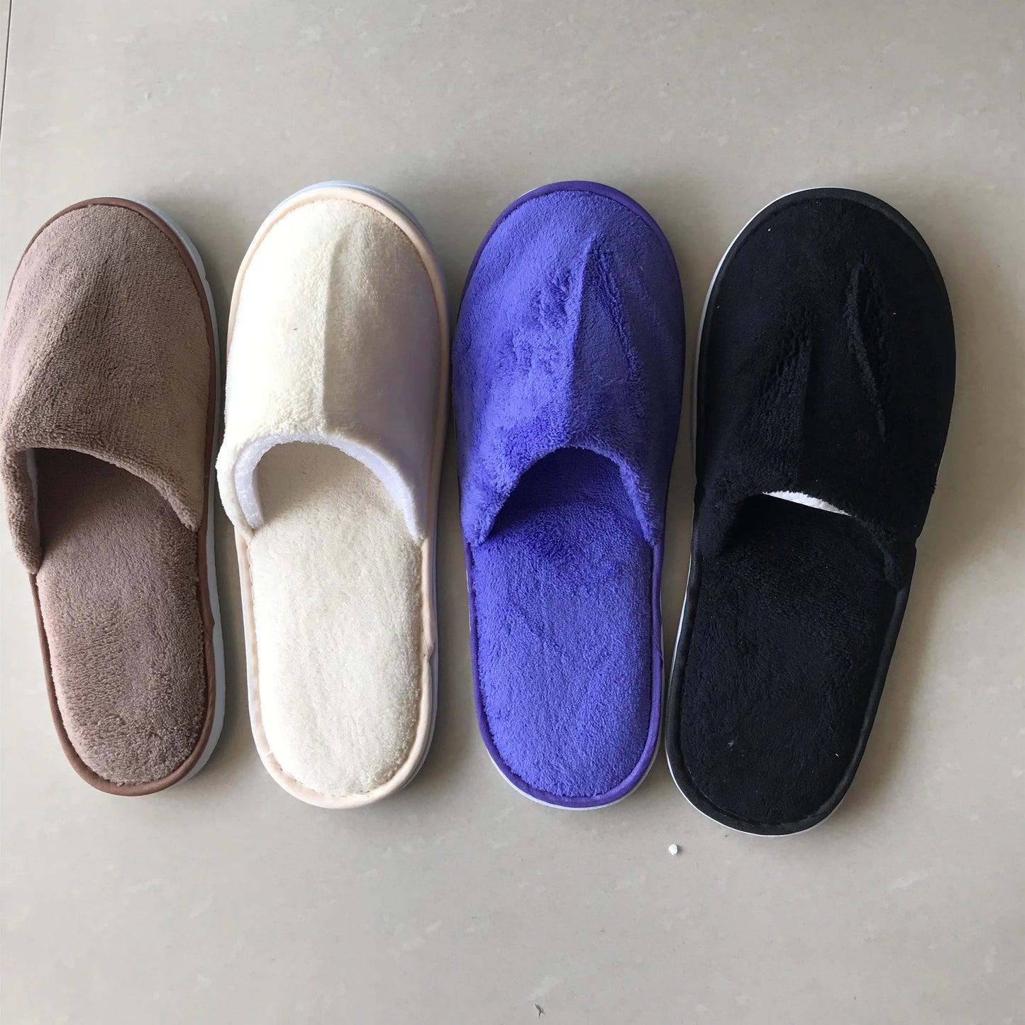 4 Pairs/Lot Mix Colors Coral fleece Men Women Cheap Disposable Hotel Slippers Cotton Slides Home Travel SPA Slipper Hospitality