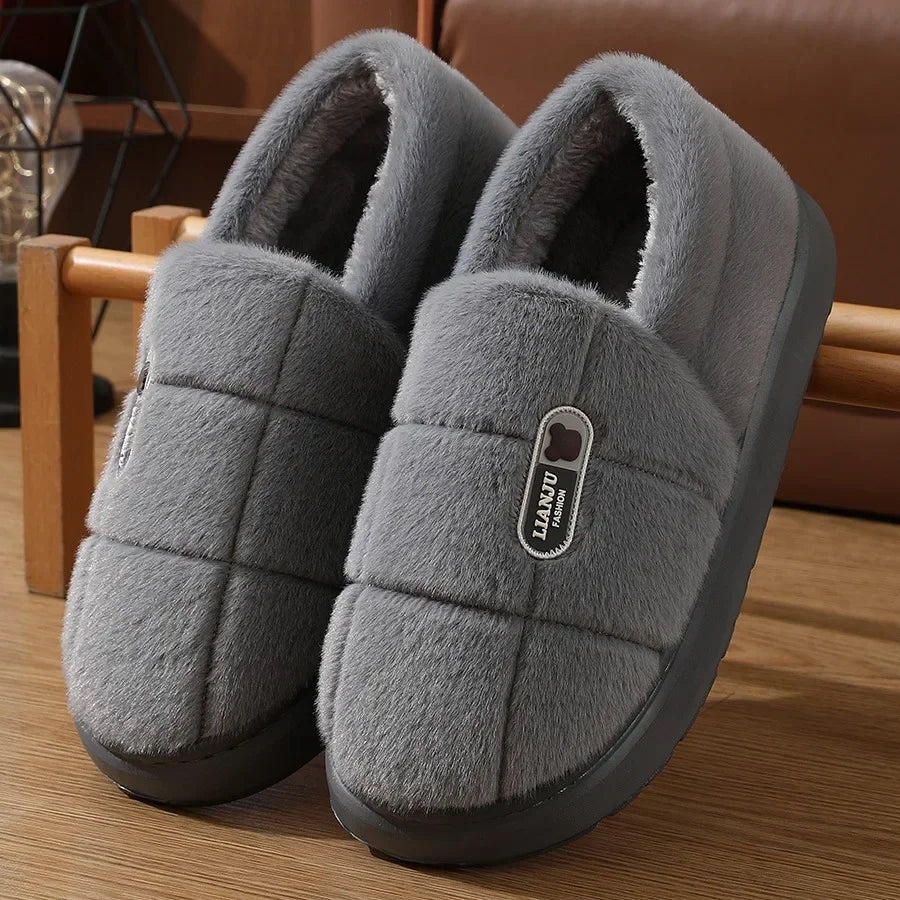 2025 New Plus Size Women's Cotton Slippers Winter Warm Thick Bottom Fleece Slippers 45 46 47 48 Cotton Drag Shoes For Men