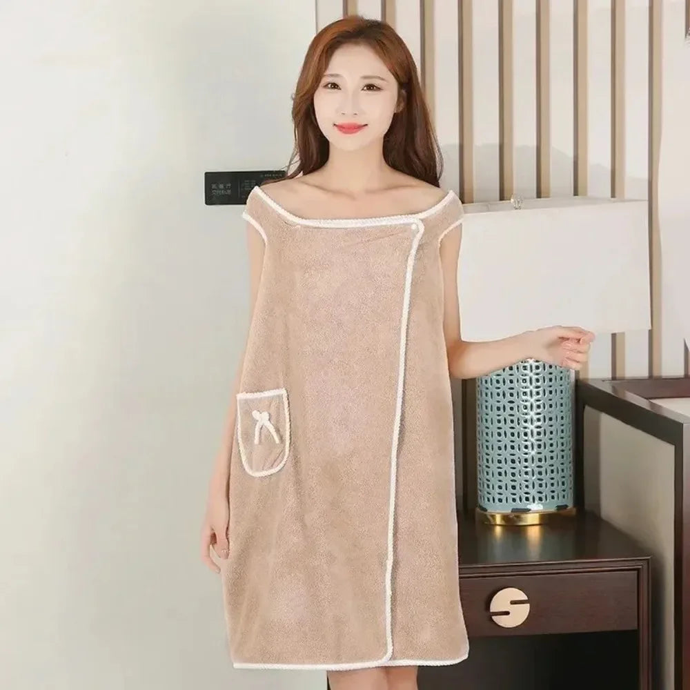 Wearable Style Bath Towels Soft  Absorbent Towel Dress Thickened Water Absorbing Bathrobe Wearable Camisole Coral Fleece Towel