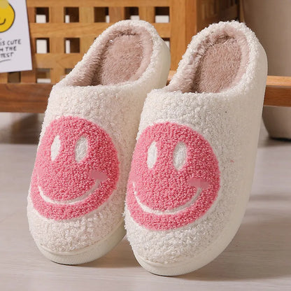 2024 Autumn Winter Family Fashion Slippers Women Home Warm Cartoon Flat Sandals Men Cute Non-slip Slides Smiling face Shoes