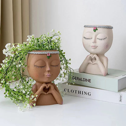 Face Shape Flower Pot Resin Figure Planter, Flower Pot For Succulent Plant, Resin Ornament For Desktop, Home & Office Decor