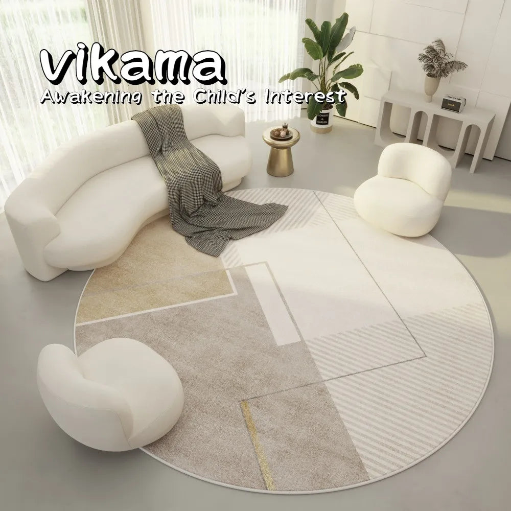 VIKAMA New Round Carpet Living Room Thickened Simple Design Suitable for Bedroom Swivel Chair and Coffee Table Decoration