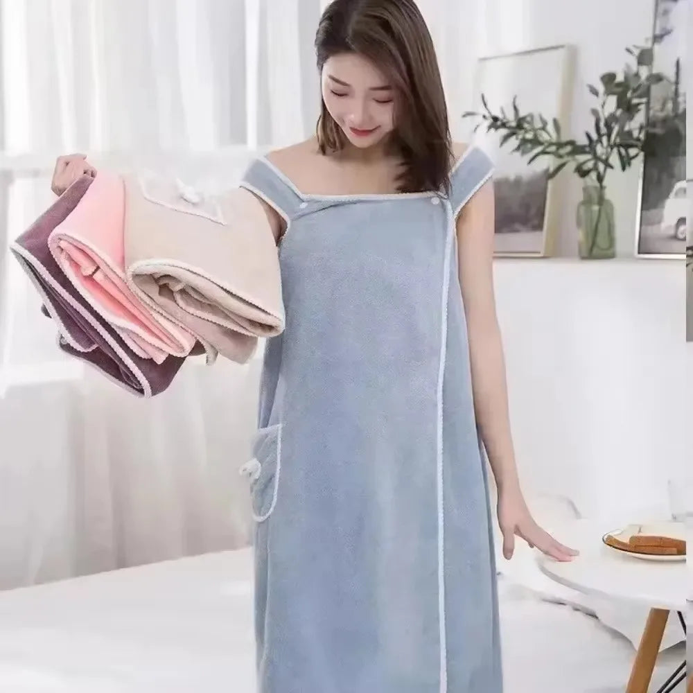 Wearable Style Bath Towels Soft  Absorbent Towel Dress Thickened Water Absorbing Bathrobe Wearable Camisole Coral Fleece Towel