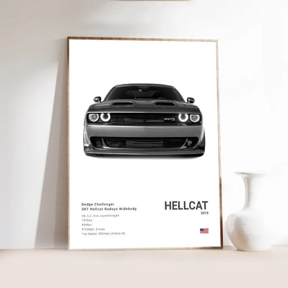 1PC Dodge Challenger SRT Hellcat Redeye Poster Self-adhesive Art Waterproof Paper Sticker Coffee House Bar Room Wall Decor