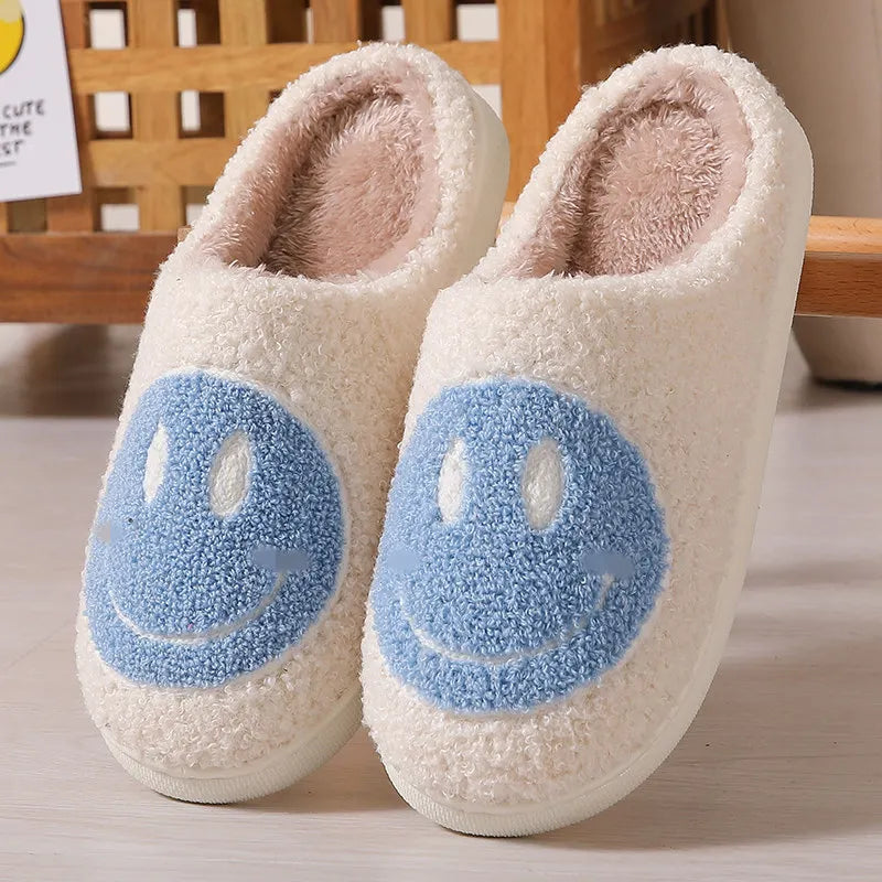 2024 Autumn Winter Family Fashion Slippers Women Home Warm Cartoon Flat Sandals Men Cute Non-slip Slides Smiling face Shoes