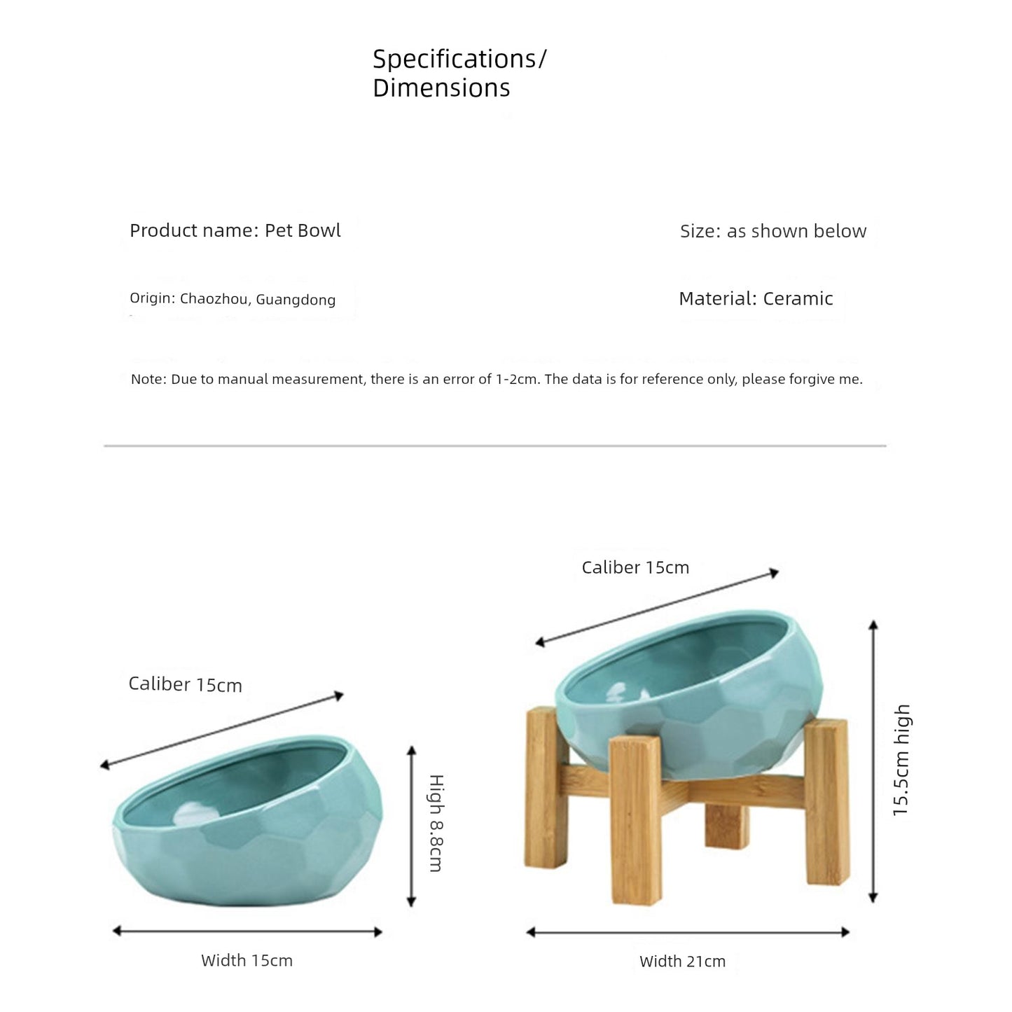 Cat Bowl Ceramic Oblique High Leg Wooden Frame Cat Food Holder Protection Cervical Spine Cat and Dog Water Bowl Food Bowl Dog Bowl Pet Bowl