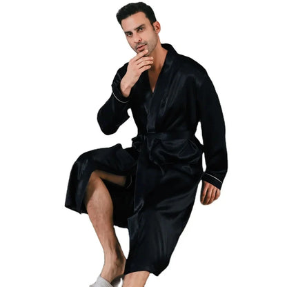 Pajama men's spring and autumn silk thin style oversized pajamas long sleeved bathrobes ice silk bathrobes home clothing summer