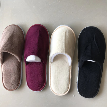 4 Pairs/Lot Mix Colors Coral fleece Men Women Cheap Disposable Hotel Slippers Cotton Slides Home Travel SPA Slipper Hospitality