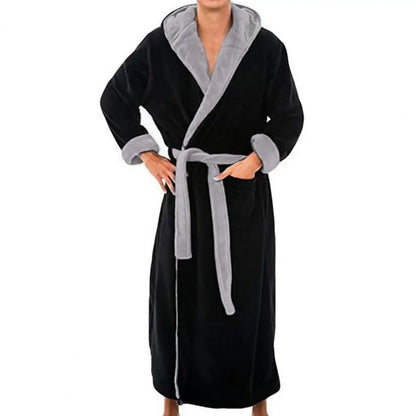 Cozy Bathrobe Luxurious Men's Hooded Bathrobe with Adjustable Belt Ultra Soft Absorbent Male Robe with Pockets Plush Solid Color